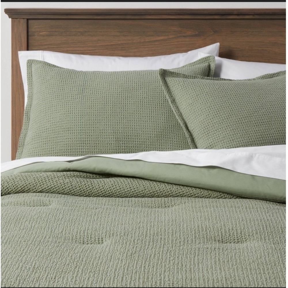 Threshold Waffle Weave Comforter Set Full/Queen Sage Green 3pc Cotton NWT